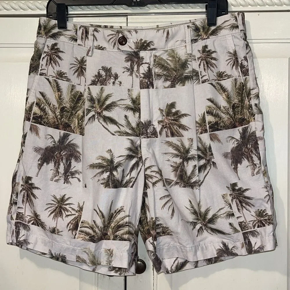 Banana‎ Republic Shorts Men 32 Linen Palm Tree Hawaiian Vacation Beach Cruise